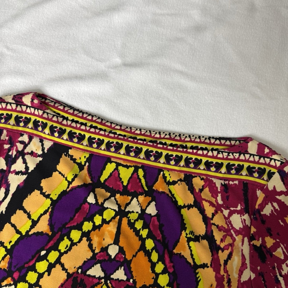 Colorful Ice Multicolor Shift Mosaic Print Dress 3/4 Sleeve Womens 8 Boho - Picture 7 of 13